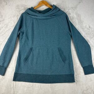 LLBean Womens L REG Cowl Neck Pullover Sweatshirt Teal Blue Cotton Blend